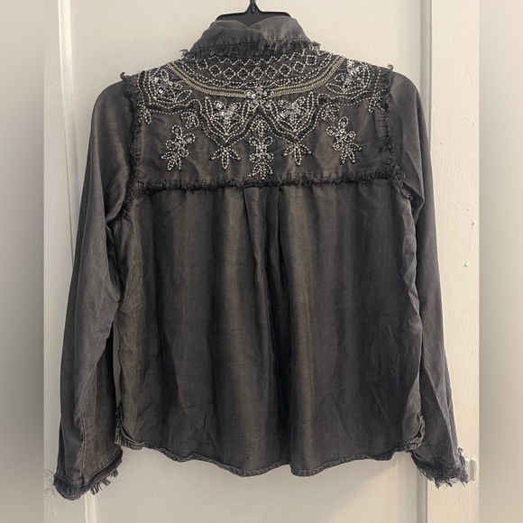 Zara Embroidered Gray/silver Button Down Shirt  Size XS - Picture 5 of 5